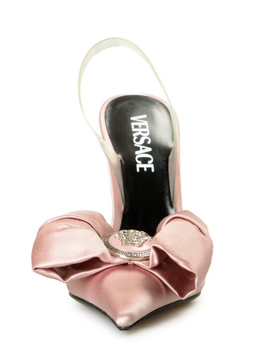 Versace Women's Dusty Rose & Silver Color Medusa Heeled Sandals Shoes US 6 IT 36 - Picture 5 of 8